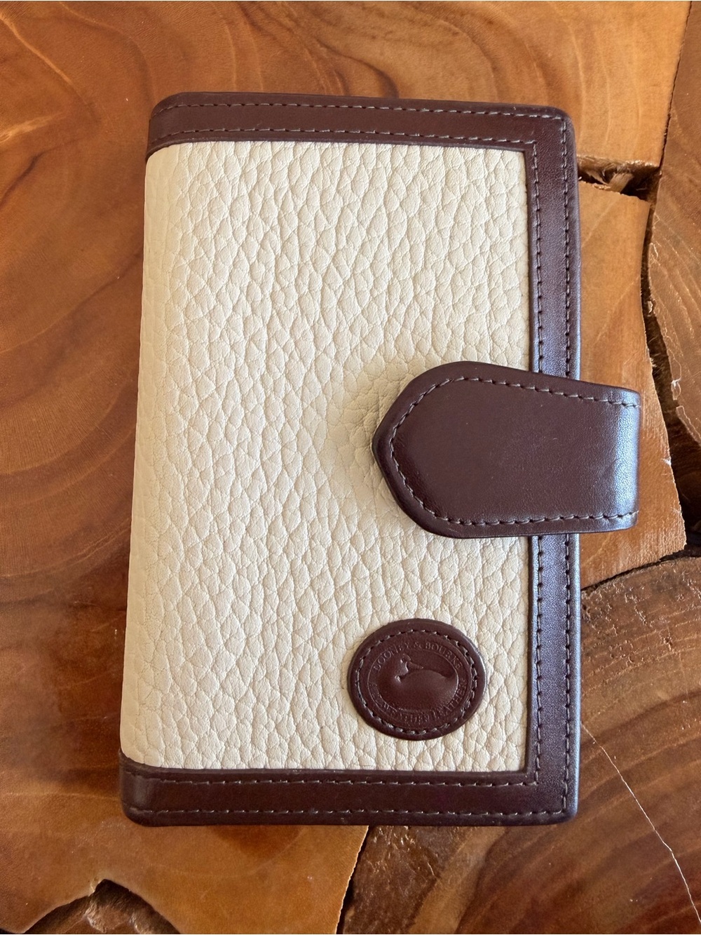 Vintage AWL Dooney & Bourke Cream and Brown Bi-Fold Leather Wallet
